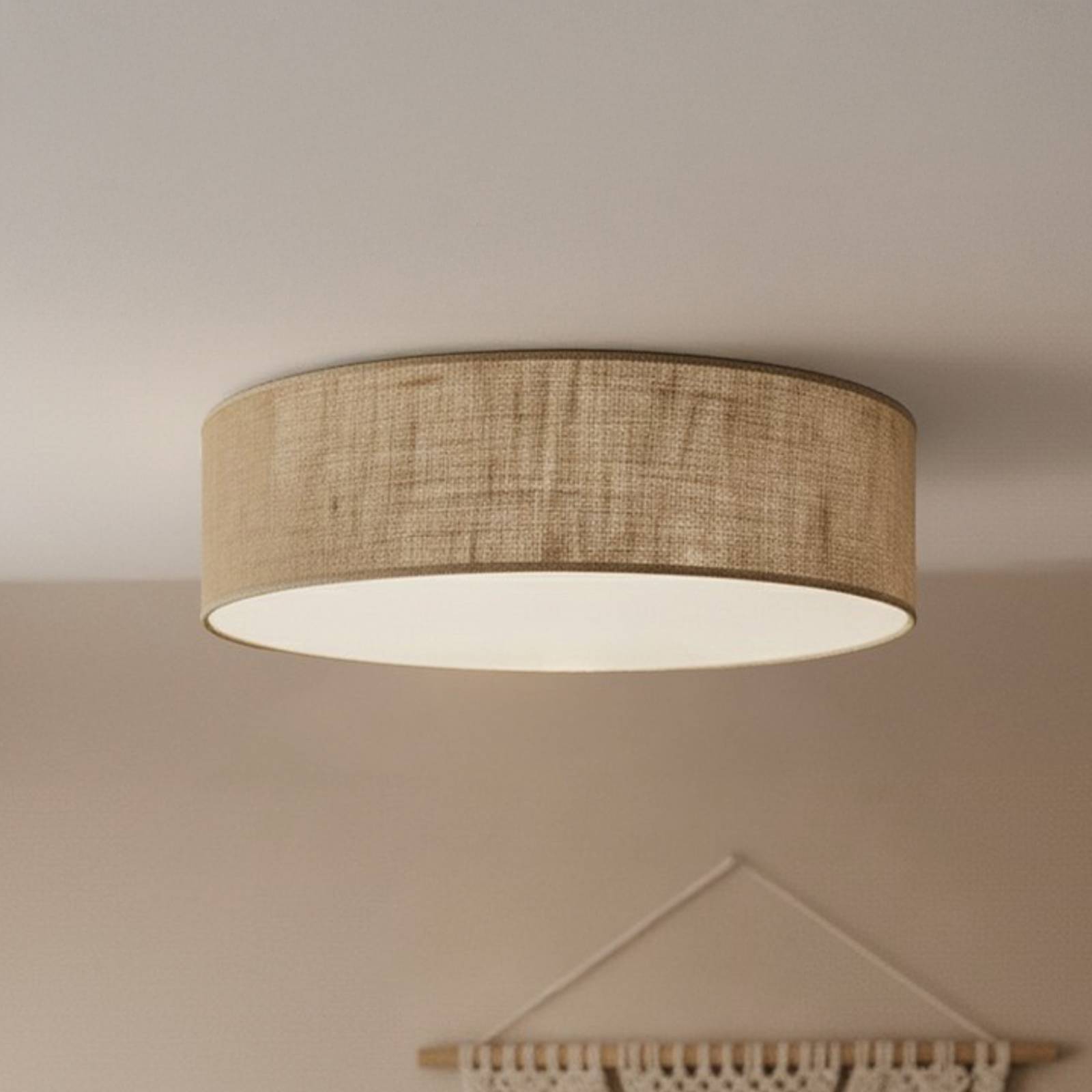 Lampa sufitowa Marshall, brązowa, Ø 50 cm, metal, rattan