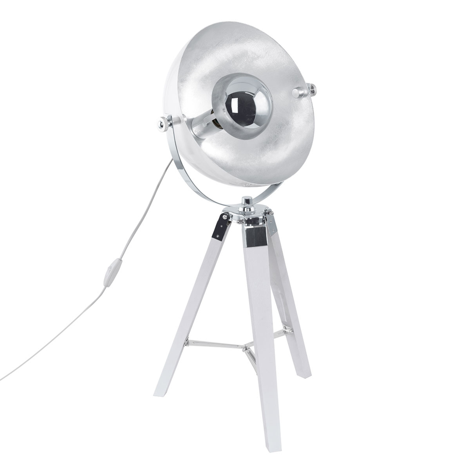 EGLO Covaleda - tripod table lamp in white and silver, for Living / Dining Room, wood, steel, E27, 60 W, energy efficiency: A++, H: 73.5 cm