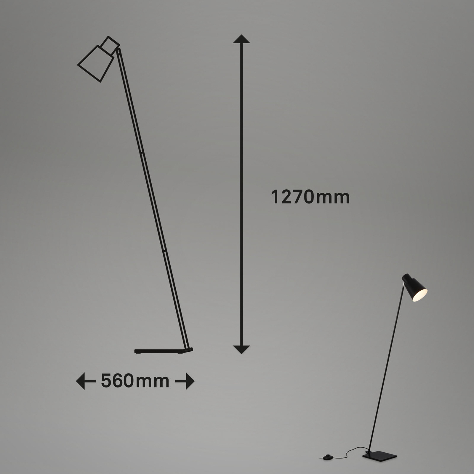 Ekko floor lamp, adjustable, E27, black