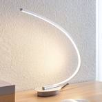 Lámpara de mesa LED Nalevi, forma de arco, plata