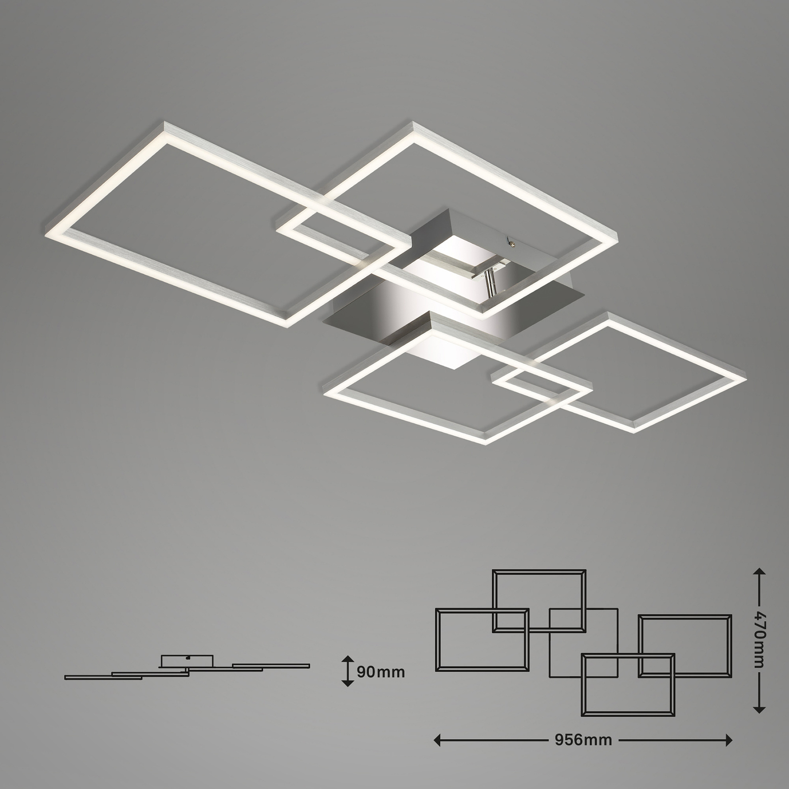 Plafón LED Frame 4 cuadrados cromo 95 x 47 cm