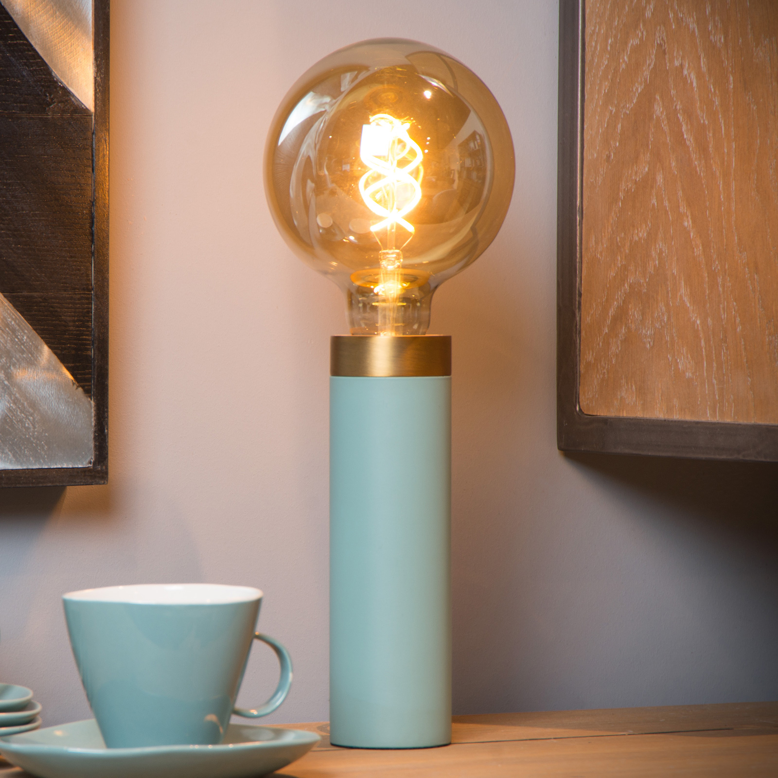 Lucide Selin table lamp, turquoise, for Living / Dining Room, metal, E27, 40 W, energy efficiency: A++, H: 22 cm