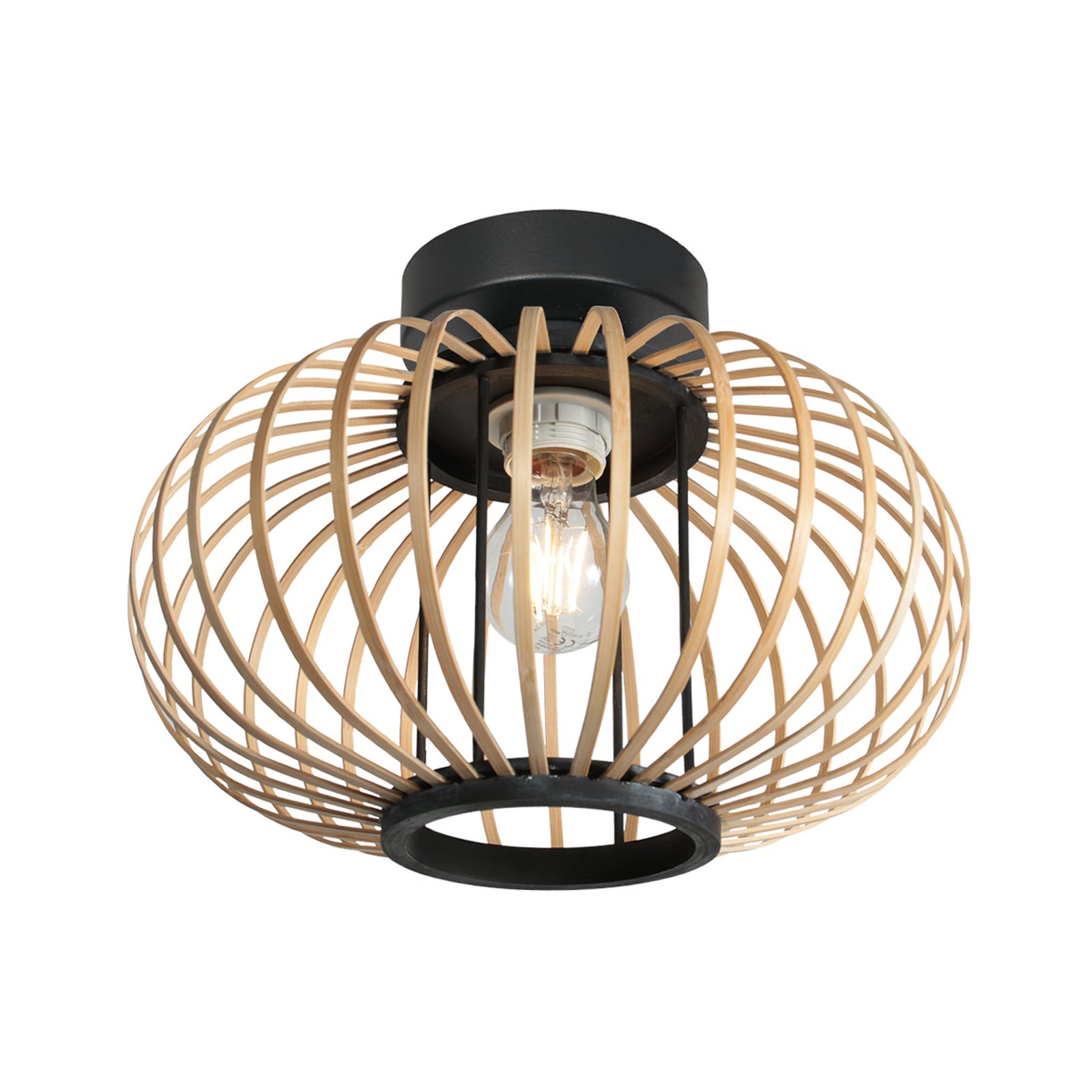 Φωτιστικό οροφής Bloeba, μαύρο, με ράβδους από μπαμπού, Ø 31 cm