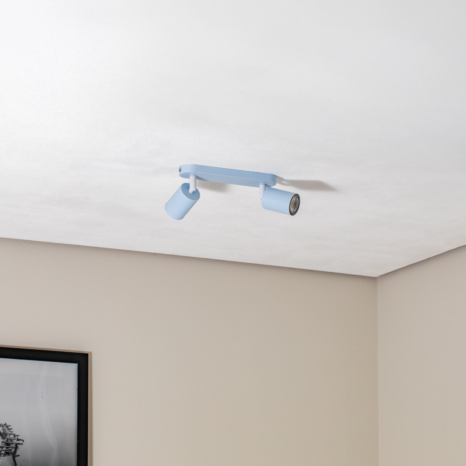 Spot pour plafond Livia, bleu clair, 35 cm, à 2 lampes, métal, GU10