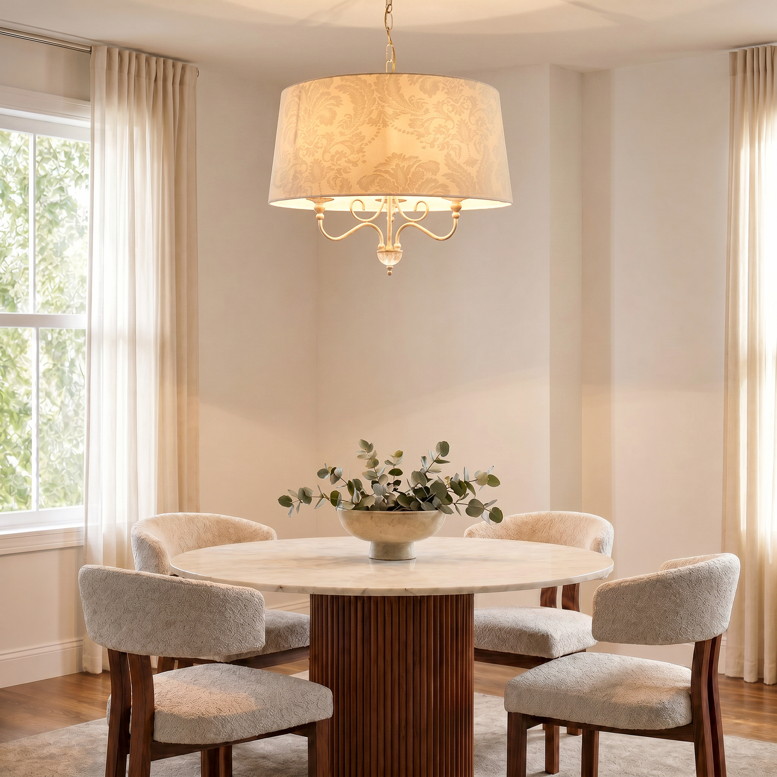 Hanglamp Sofia Ecrie, beige/goudkleurig, textiel, staal, E27 Hanglamp Sofia Ecrie, beige/goudkleurig, textiel, staal, E27