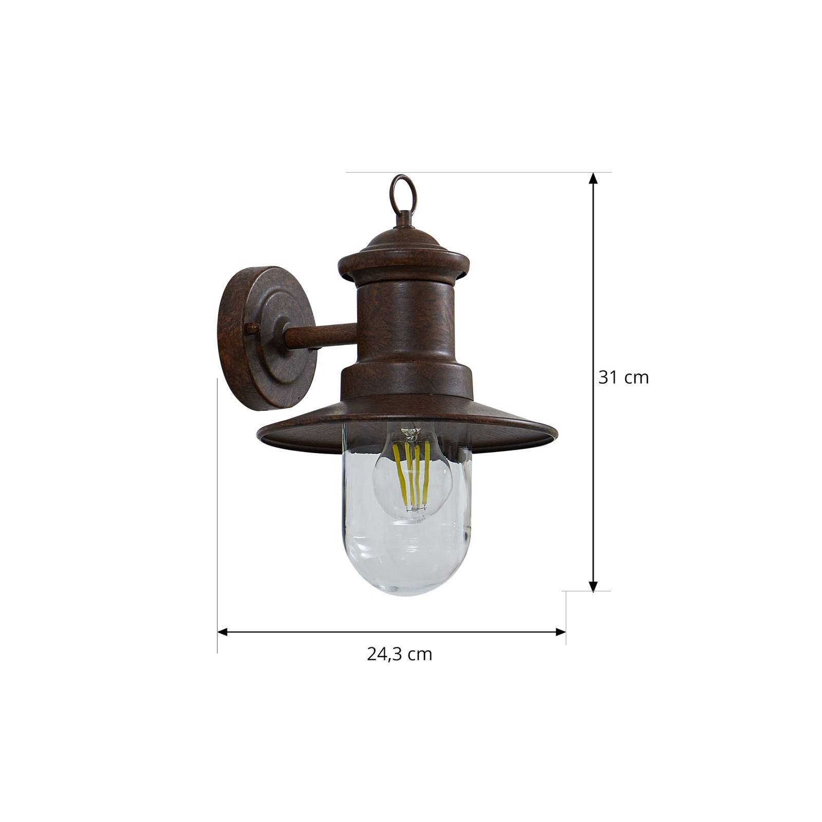 Lindby kinkiet zewnętrzny Eloretta, rdza, stal, wysokość 31 cm