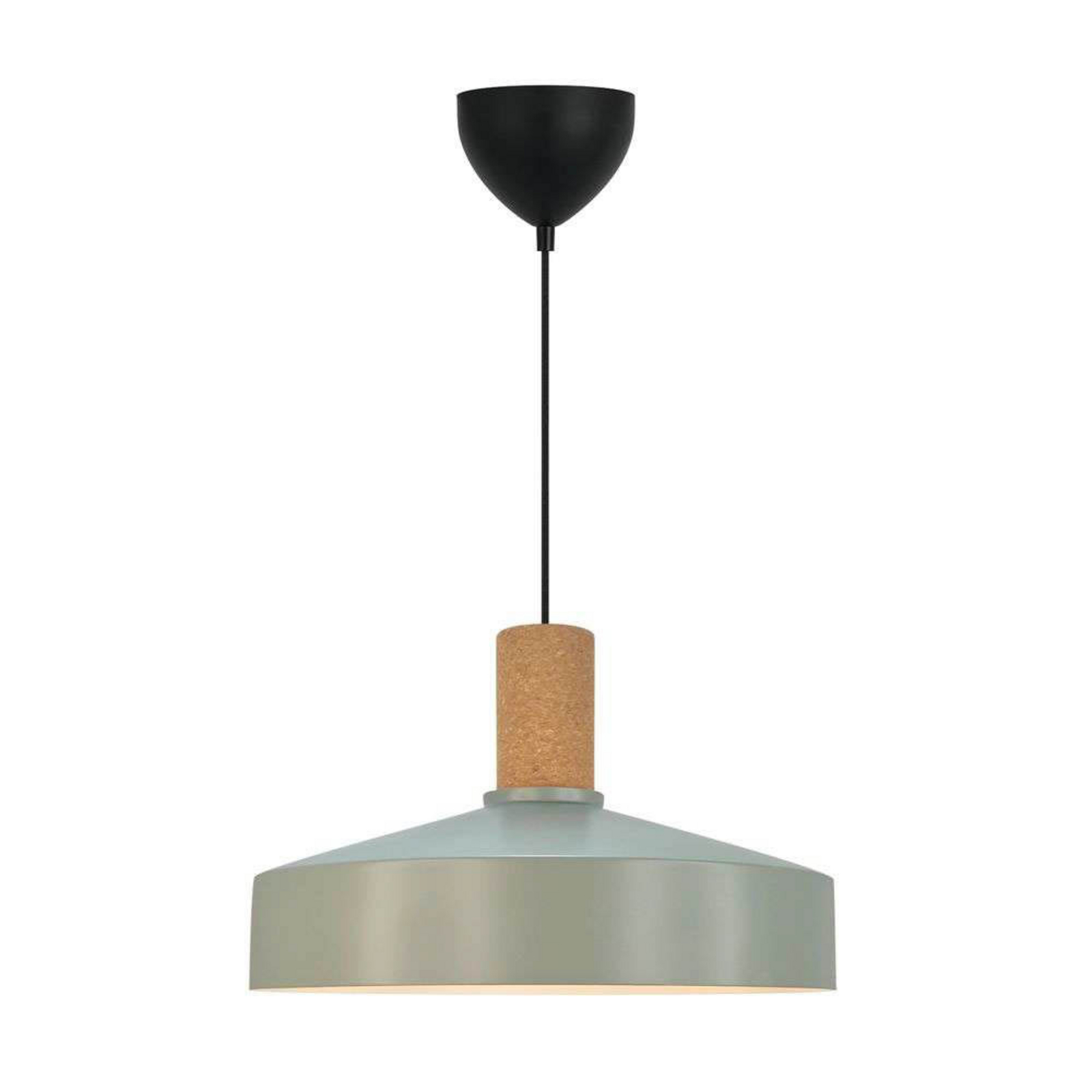 Pendellampe Elvas, staubgrün, Ø 37 cm, Metall/Kork