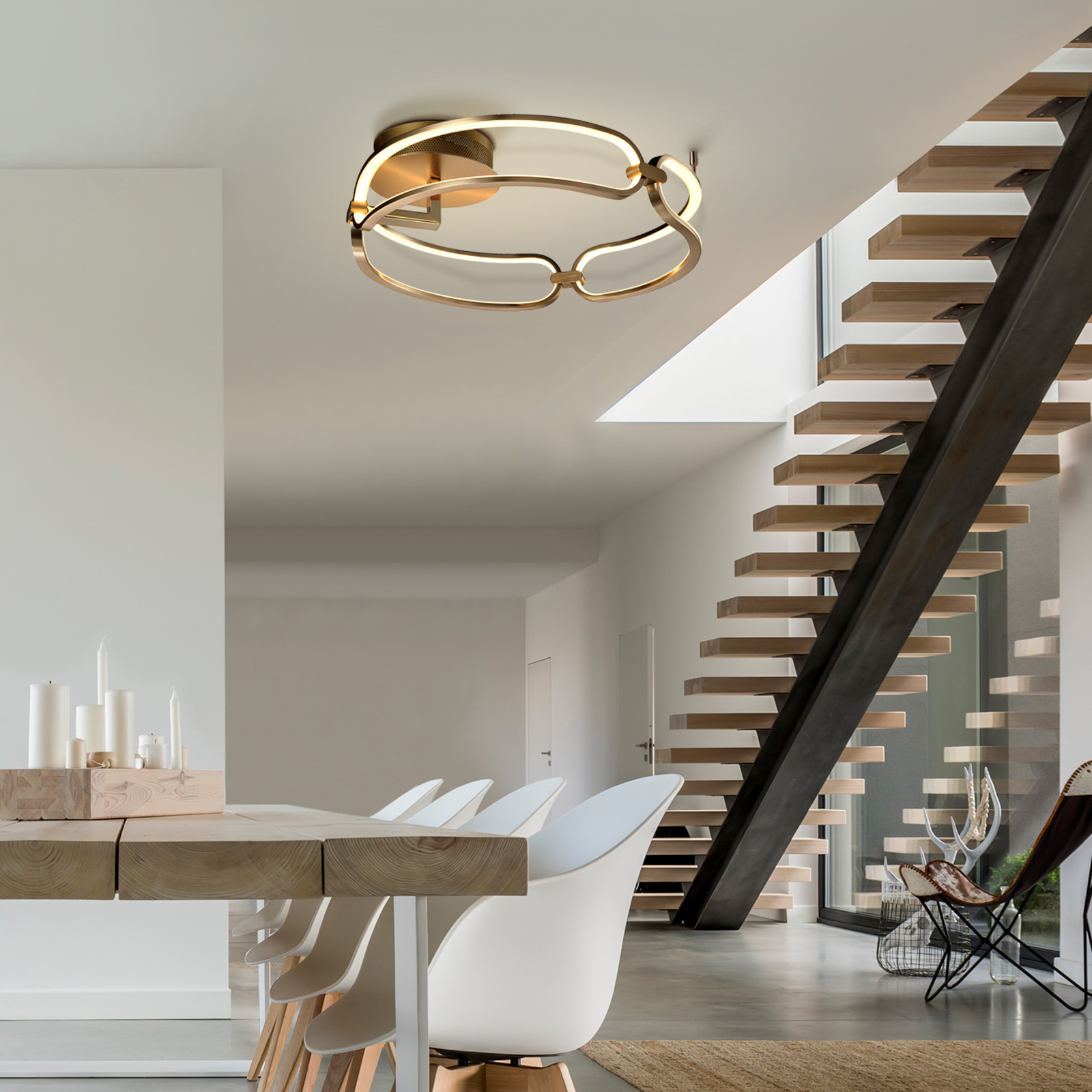 Colette LED ceiling light, three-bulb, rose gold