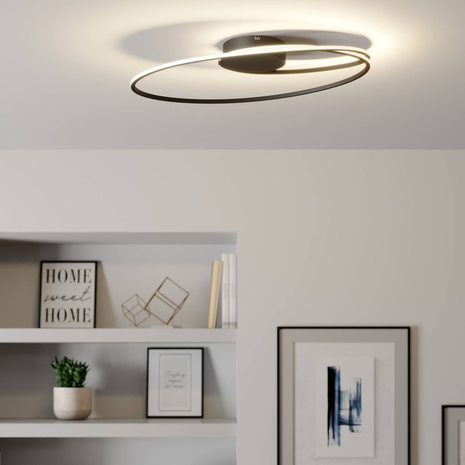 Lindby Xenias lampa sufitowa LED, czarna, 60 x 35