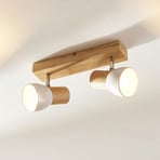 Lindby ceiling light Thorin, 27 cm, 2-bulb, white, wood, E14