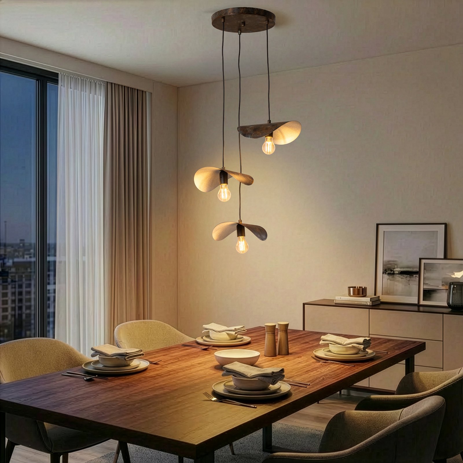 Hänglampa Eger, 3 lampor, svart, metall, Ø 50 cm