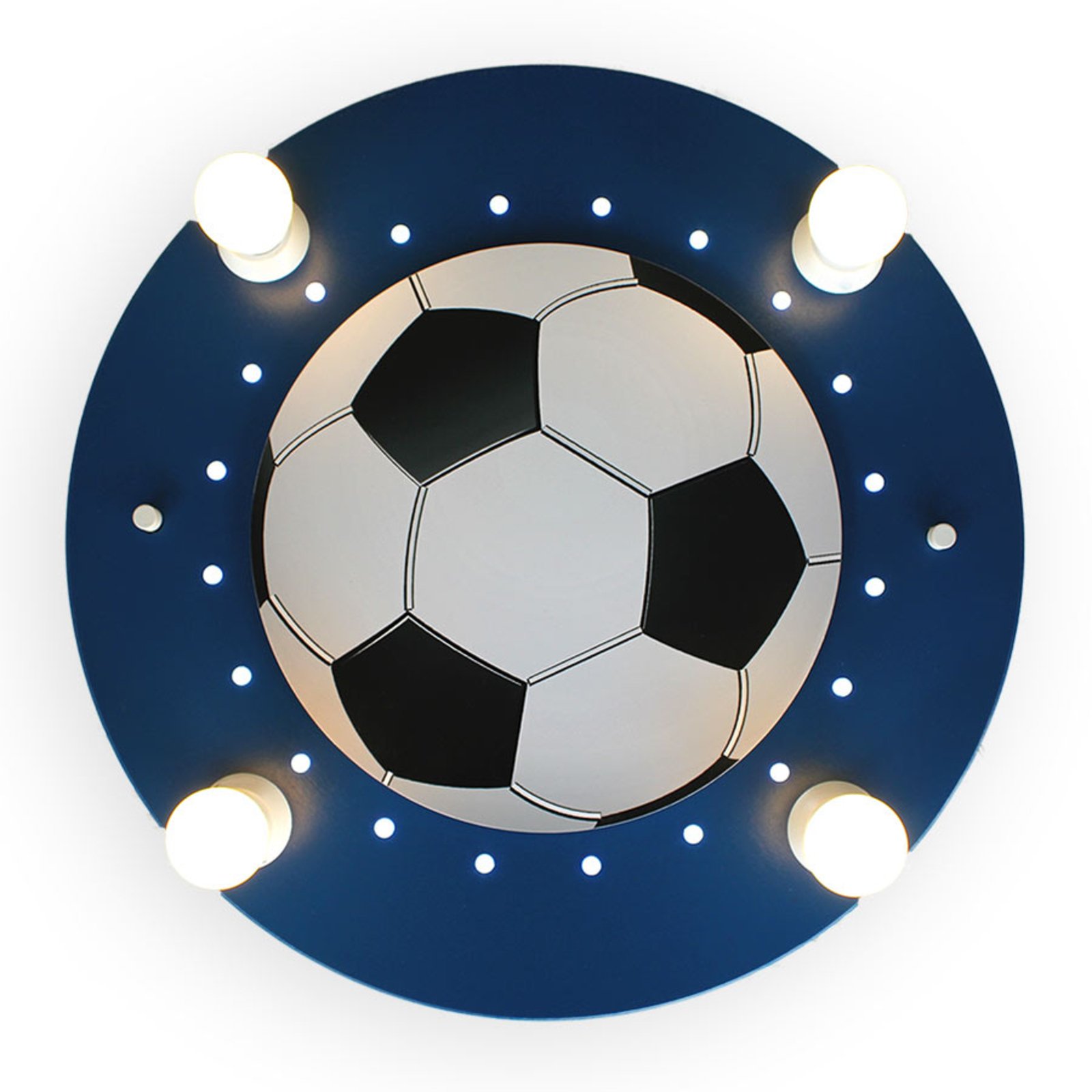 Lampa sufitowa Piłka nożna, 4-pkt. niebiesko-biała
