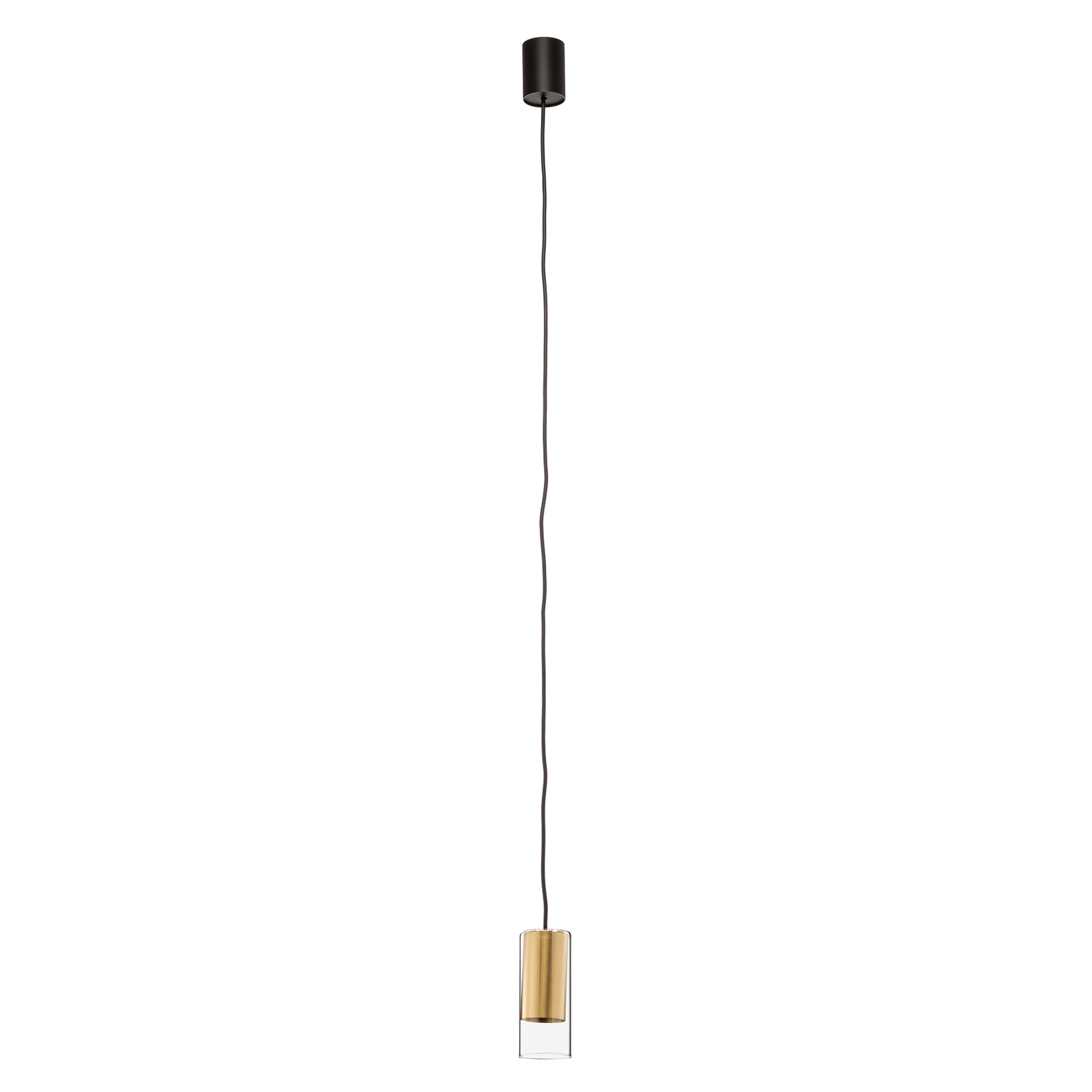 Cilinder hanglamp, helder/messing, hoogte 15 cm