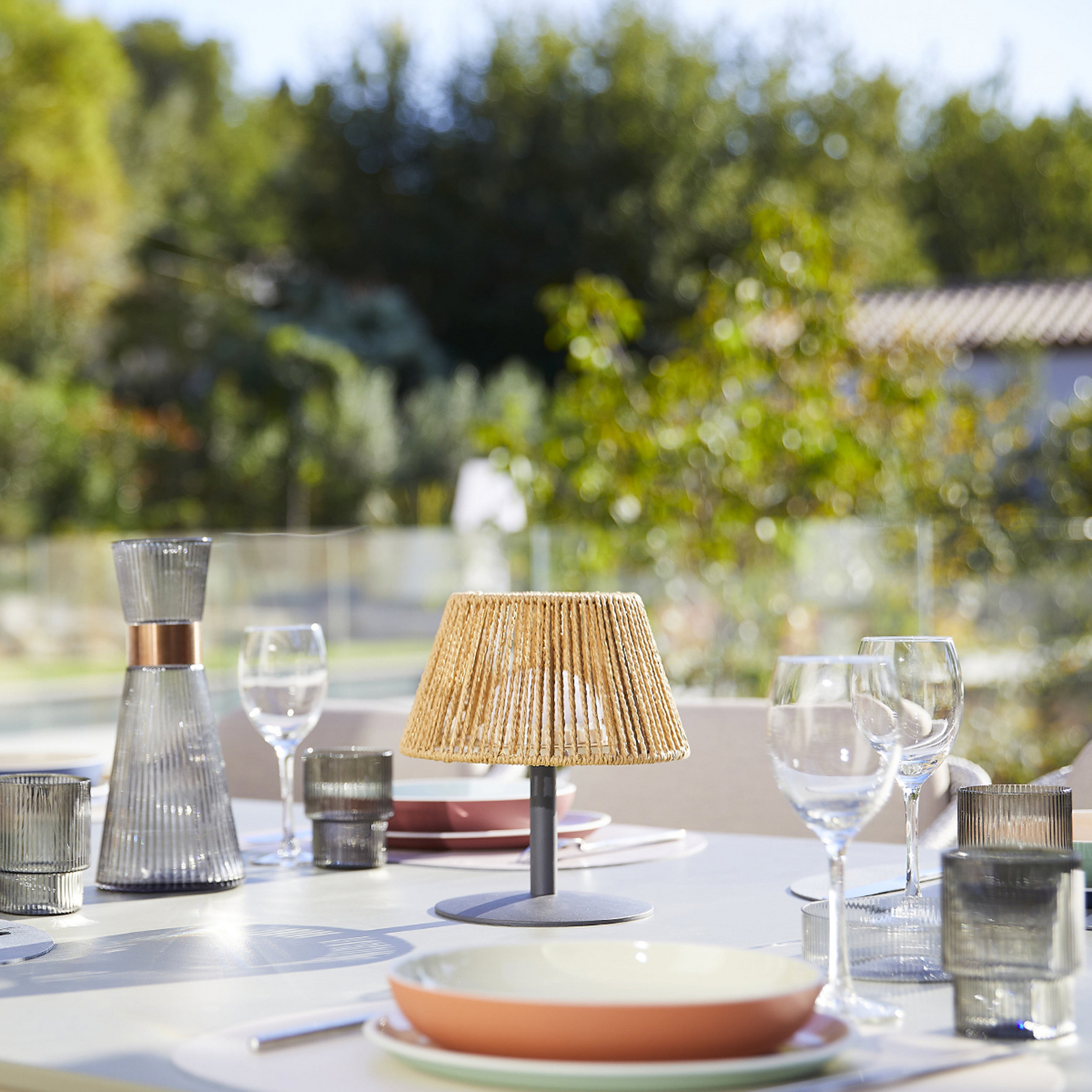 Lámpara de mesa LED recargable Raffy, color antracita/marrón claro, altura 22 Lámpara de mesa LED recargable Raffy, color antracita/marrón claro, altura 22
