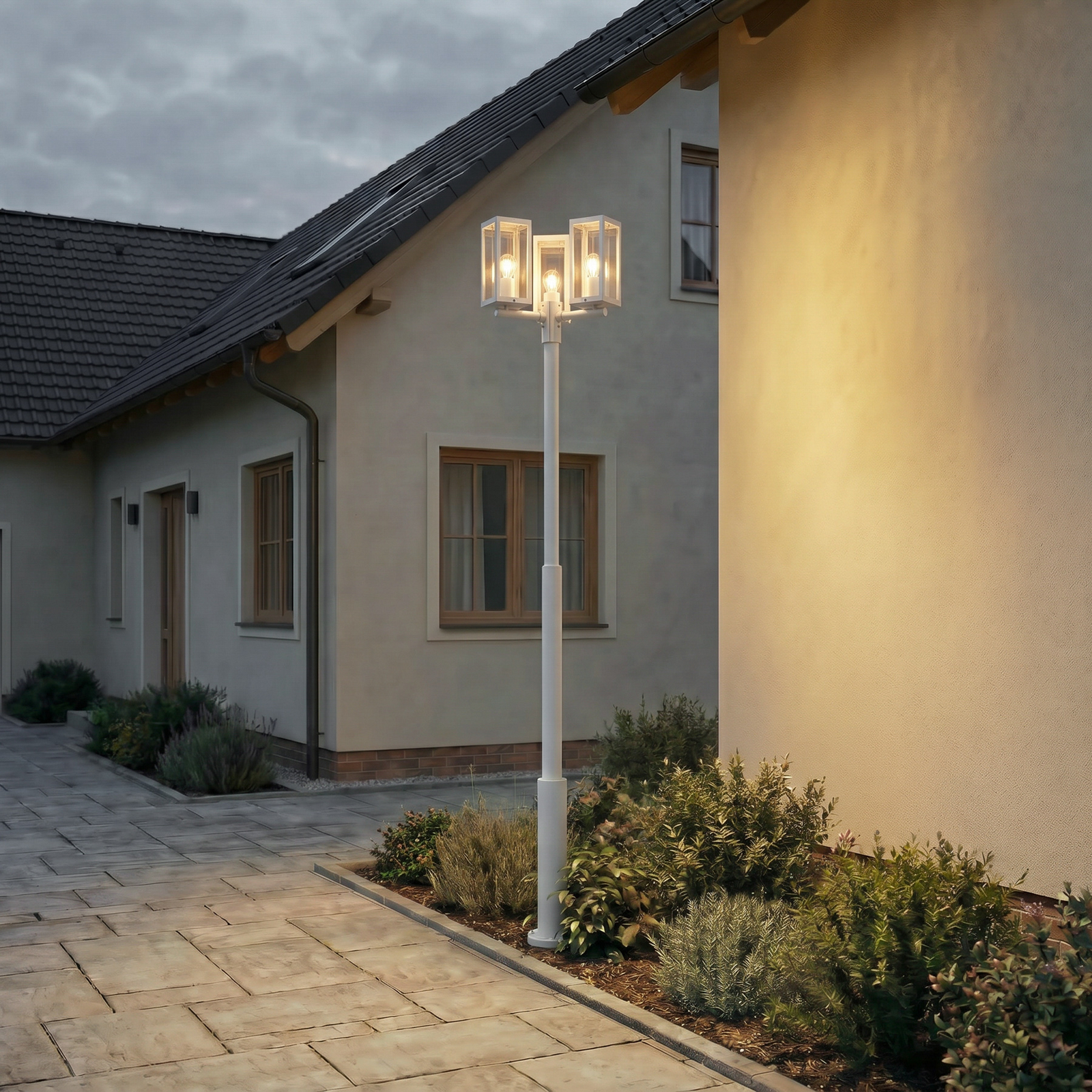 Candeeiro de exterior Siveta, altura 240 cm, 3 lâmpadas, cinzento claro - Candeeiro de exterior Siveta, altura 240 cm, 3 lâmpadas, cinzento claro -