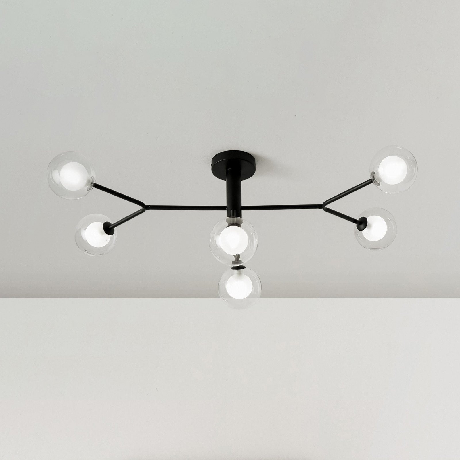 miloox by Sforzin Plafonieră Cosmo 6 becuri negru/chiar sticlă - Camera de zi / sufragerie - design - negru transparent auriu