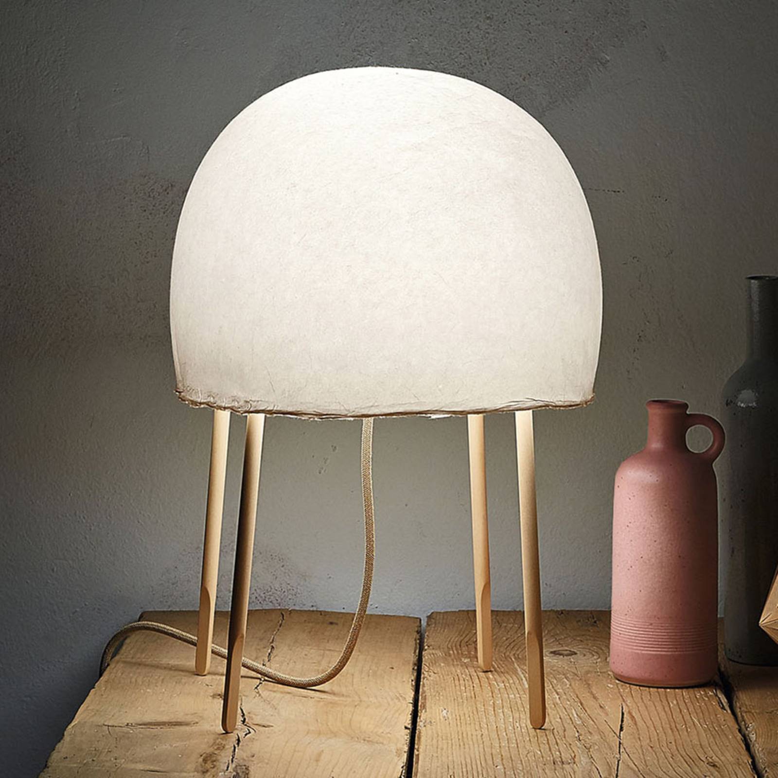 FOSCARINI Foscarini Kurage table lamp, washi paper, for Living / Dining Room, washi paper, ash wood, E27, 20 W, energy efficiency: A++, L: 34 cm, W: 30 cm, H: 49 cm