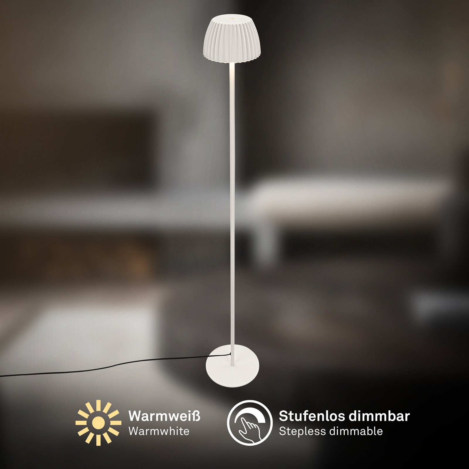 LED-lattiavalo Loca, vanha valkoinen, korkeus 123 cm, muovi/metalli