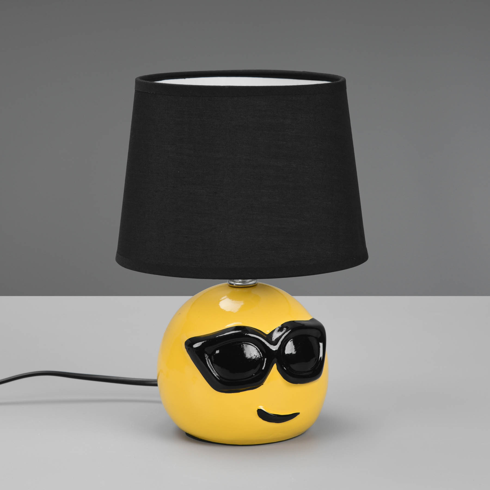 Tischlampe Coolio mit Smiley, Stoffschirm schwarz