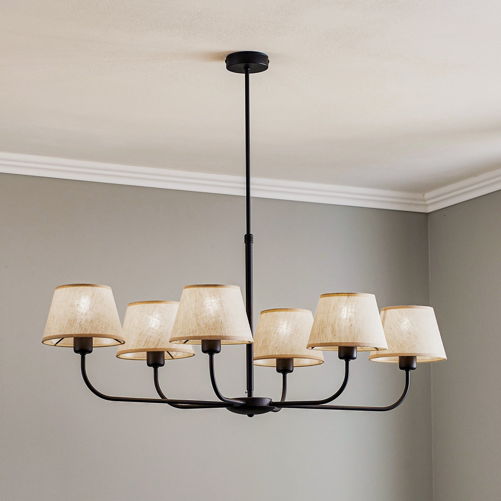 TK Lighting Candelabru Chicago abajururi din pânză cu 6 becuri - Camera de zi / sufragerie - negru natural - Țesătură / Textil