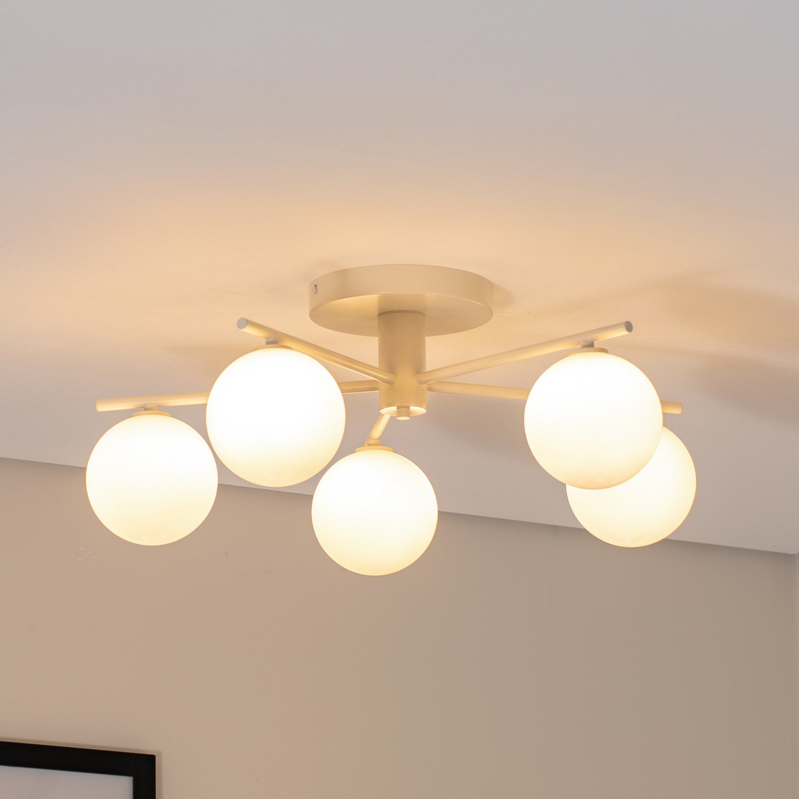 Jupiter Prato plafonieră crem sticlă 5 becuri - Camera de zi / sufragerie - Modern - crem alb - Metal