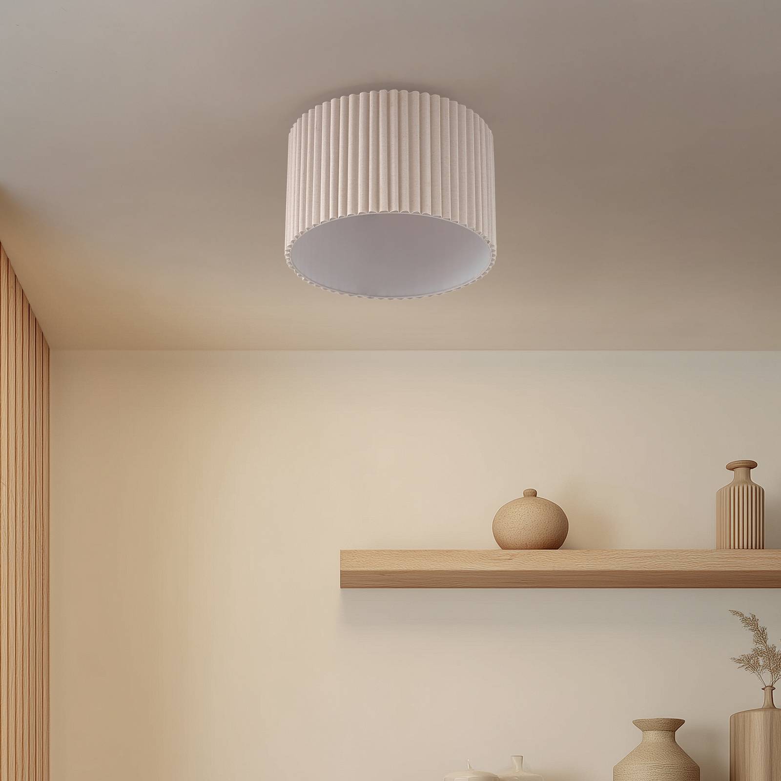 Lindby Lampka sufitowa Libbie, Ø 45 cm, len, kolor kremowy