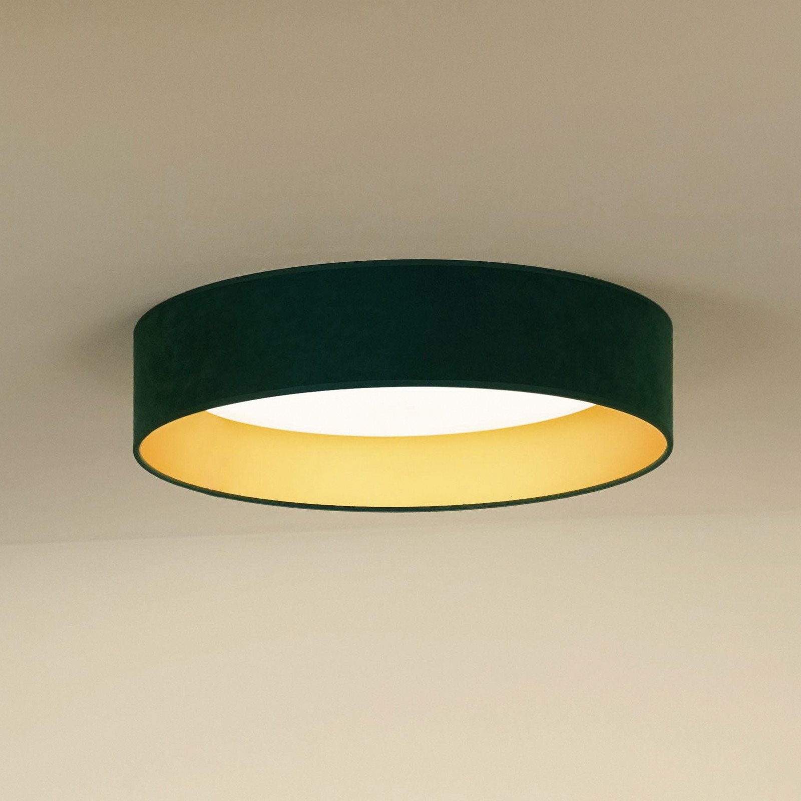 Duolla Plafonieră LED Plafond catifea verde Ø 45 cm dimabil în 3 trepte - Camera de zi / sufragerie - verde auriu - Țesătură / Textil