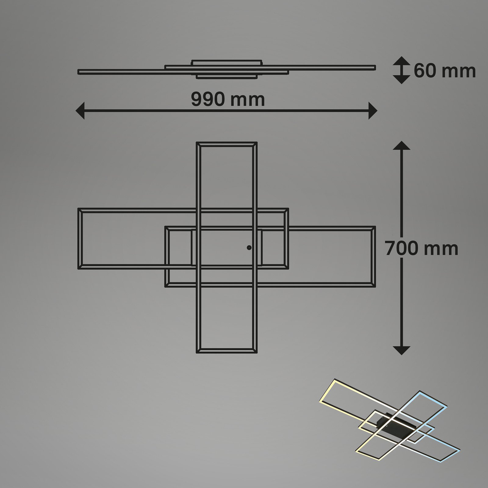 Roami LED ceiling lamp, 104x71cm, black, CCT, remote control