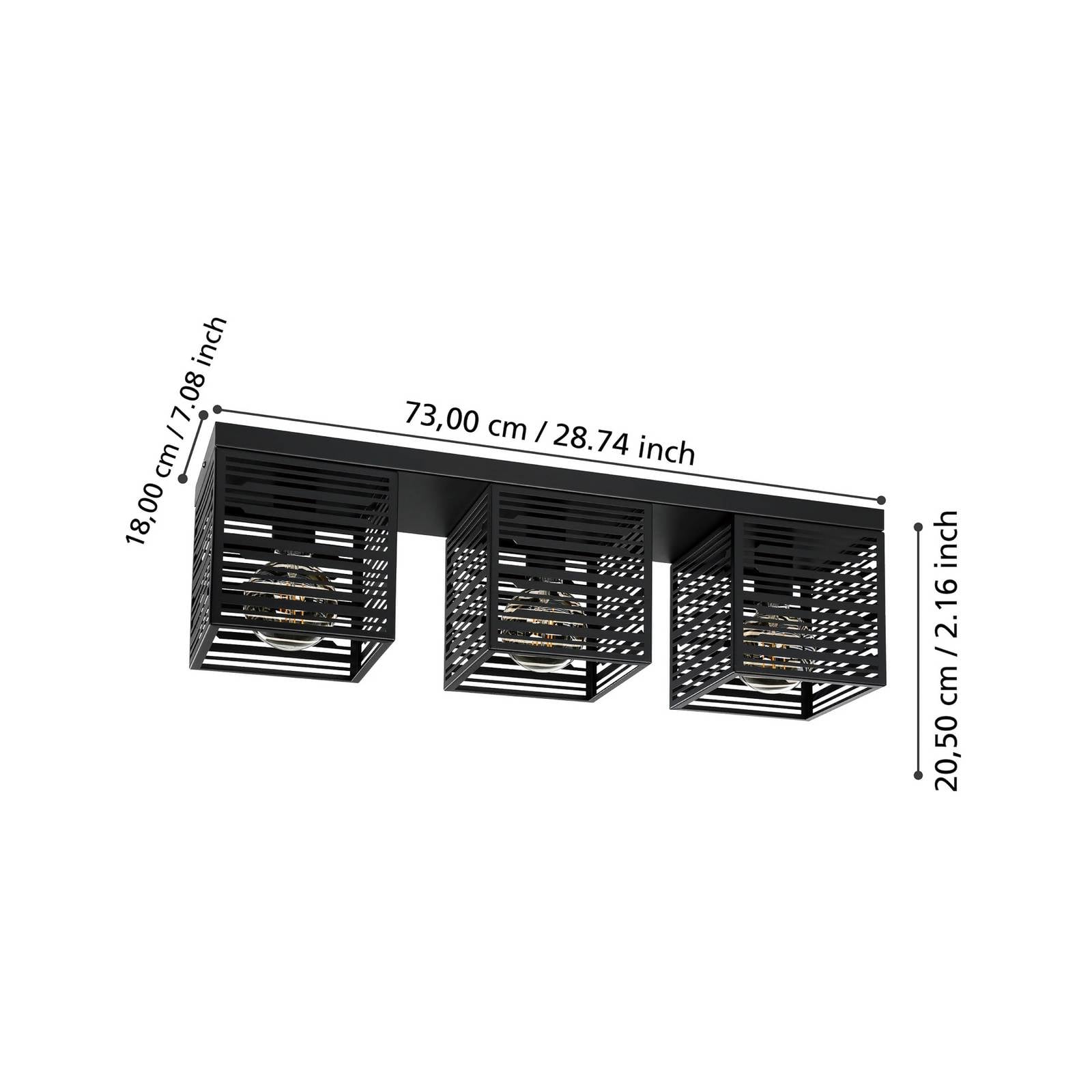  Eglo Eglo Piedritas Ceiling Lamp, Three Black Square Shades 
