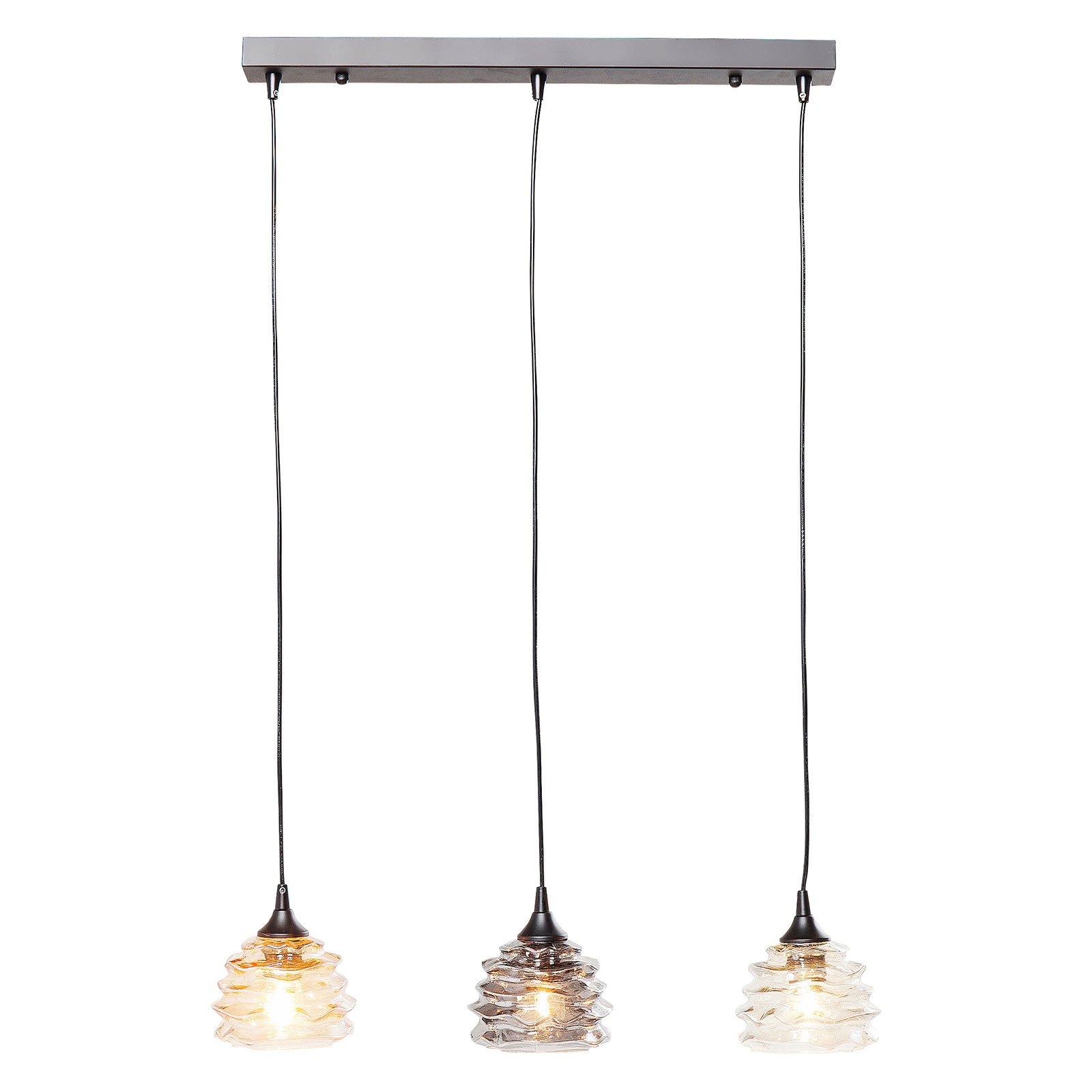 Kare KARE Ruffle Dining Visible hanging lamp 3-bulb, for Living / Dining Room, glass, E27, 40 W, energy efficiency: A++, L: 69 cm, W: 15 cm