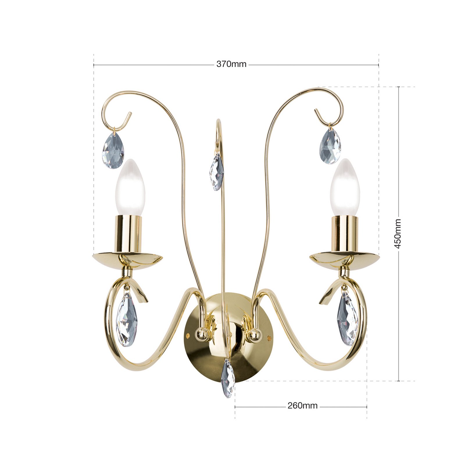 Wall light Alessia 2-bulb crystal glass gold