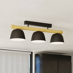 Plafoniera Sherburn, lunghezza 80 cm, nero/marrone, a 3 luci.