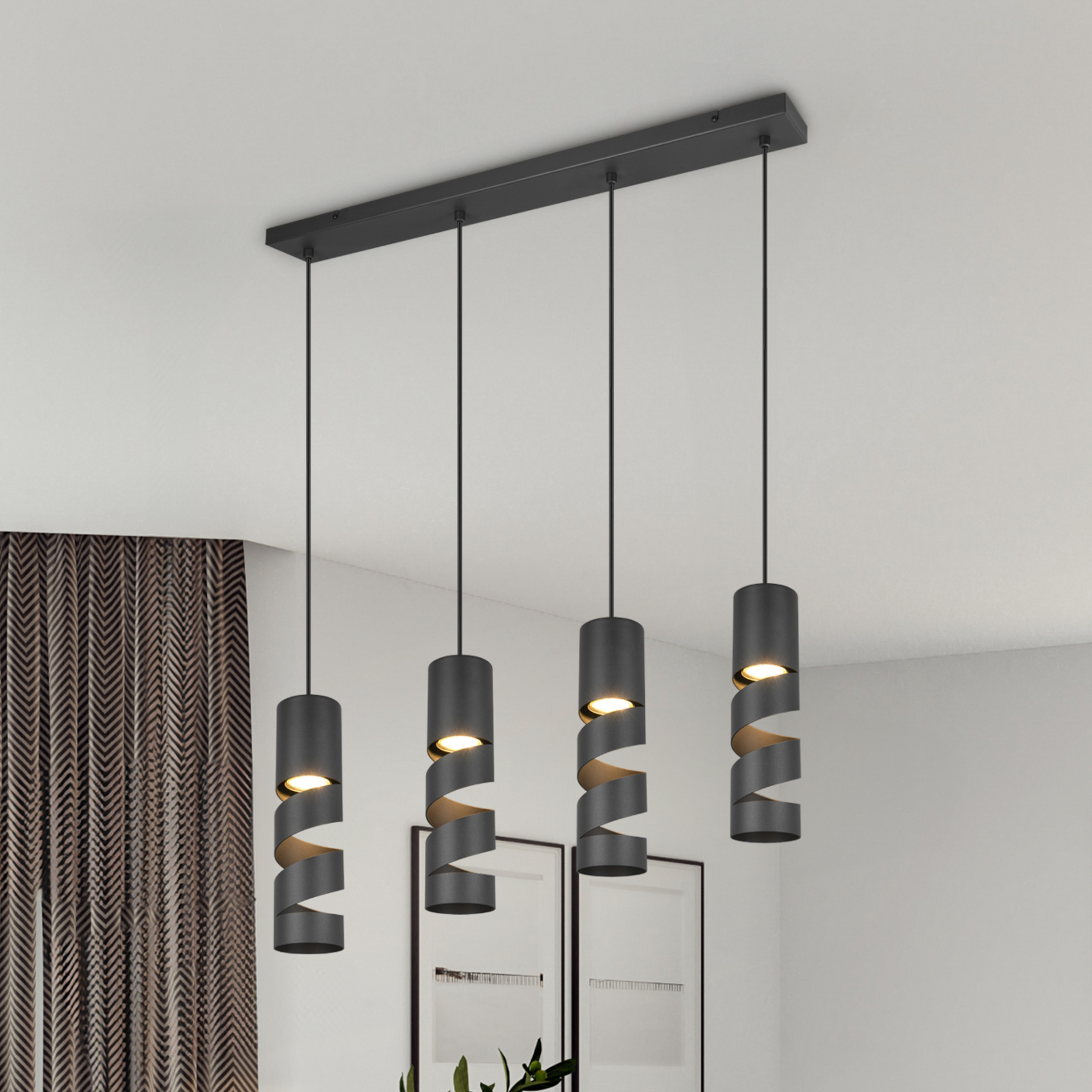 Hängelampe Stream, schwarz Länge 80 cm 4-flammig Metall GU10