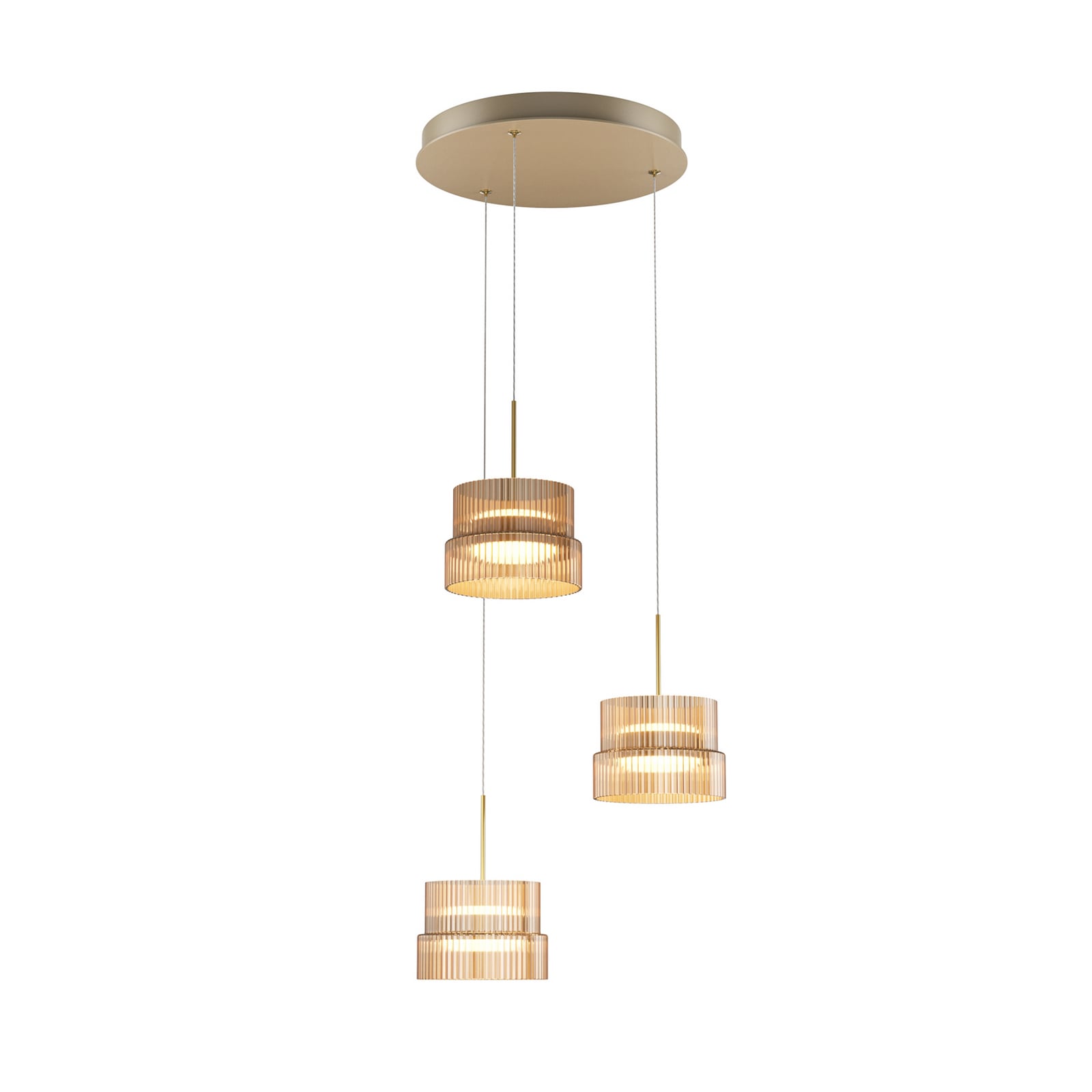 SCALA LED viseća lampa, smeđa/brončana, Ø 40 cm, staklo s tri sjenila, prigušiva