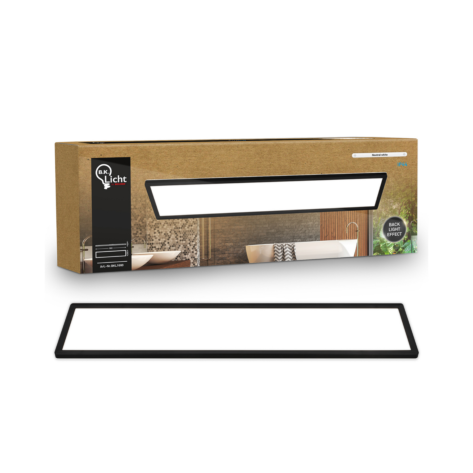 LED paneel Shallow aan/uit, 98 x 20 cm, zwart, 840 achtergrondverlichting