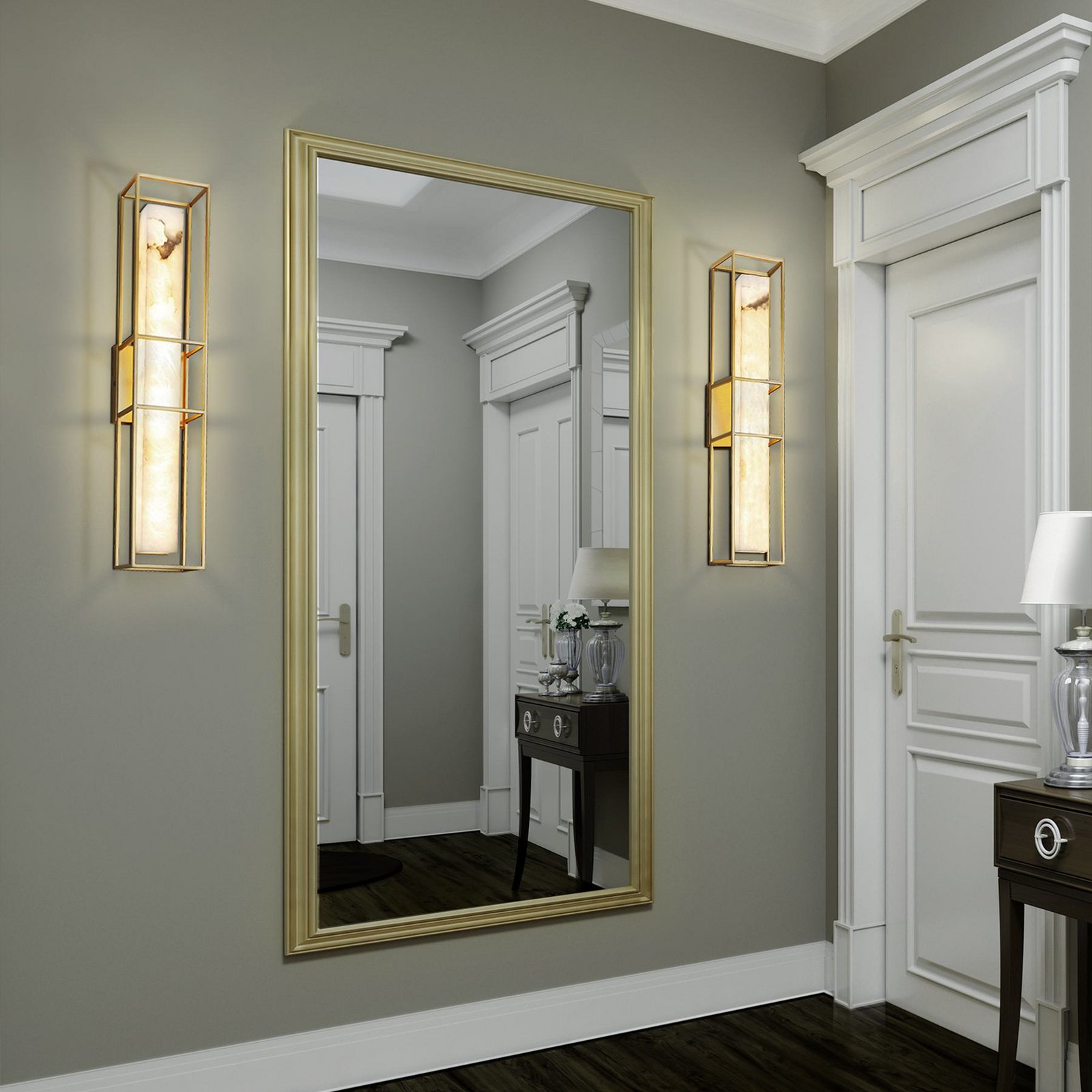 BLAKLEY LED outdoor wall lamp, gold/alabaster, height 61 cm, IP44