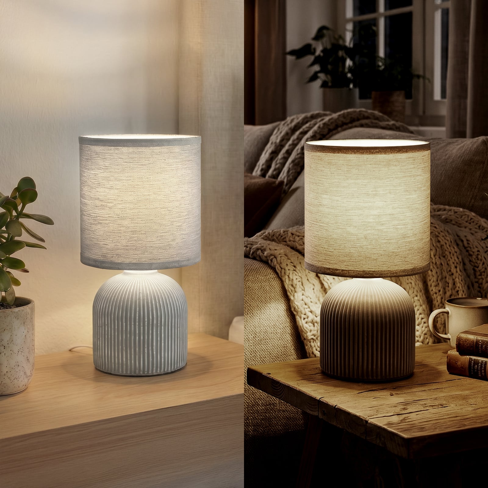 Bordslampa Ino, grå, höjd 28 cm, E14, keramik, textil