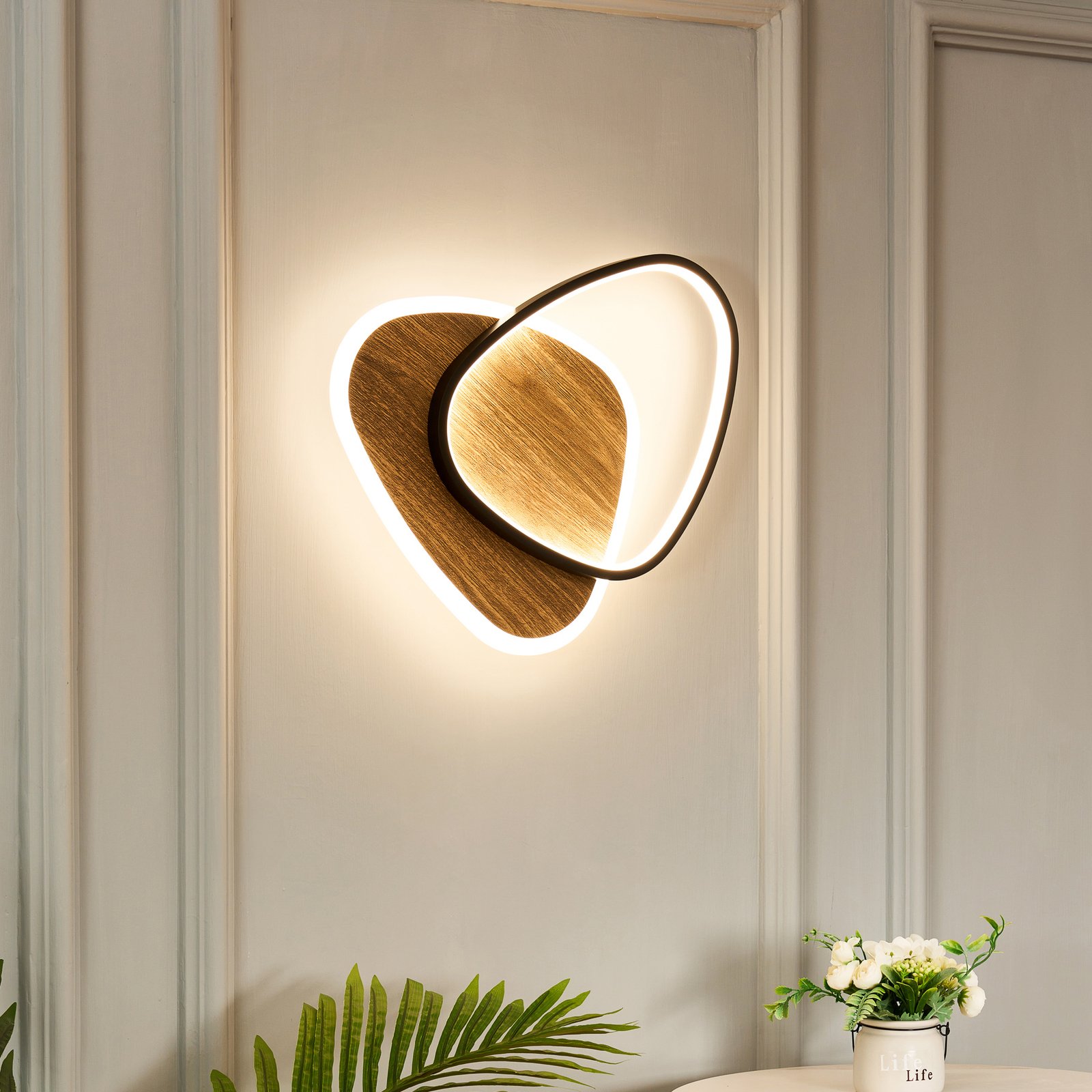 LED wandlamp Ovest, licht hout, lengte 45 cm, hout, CCT