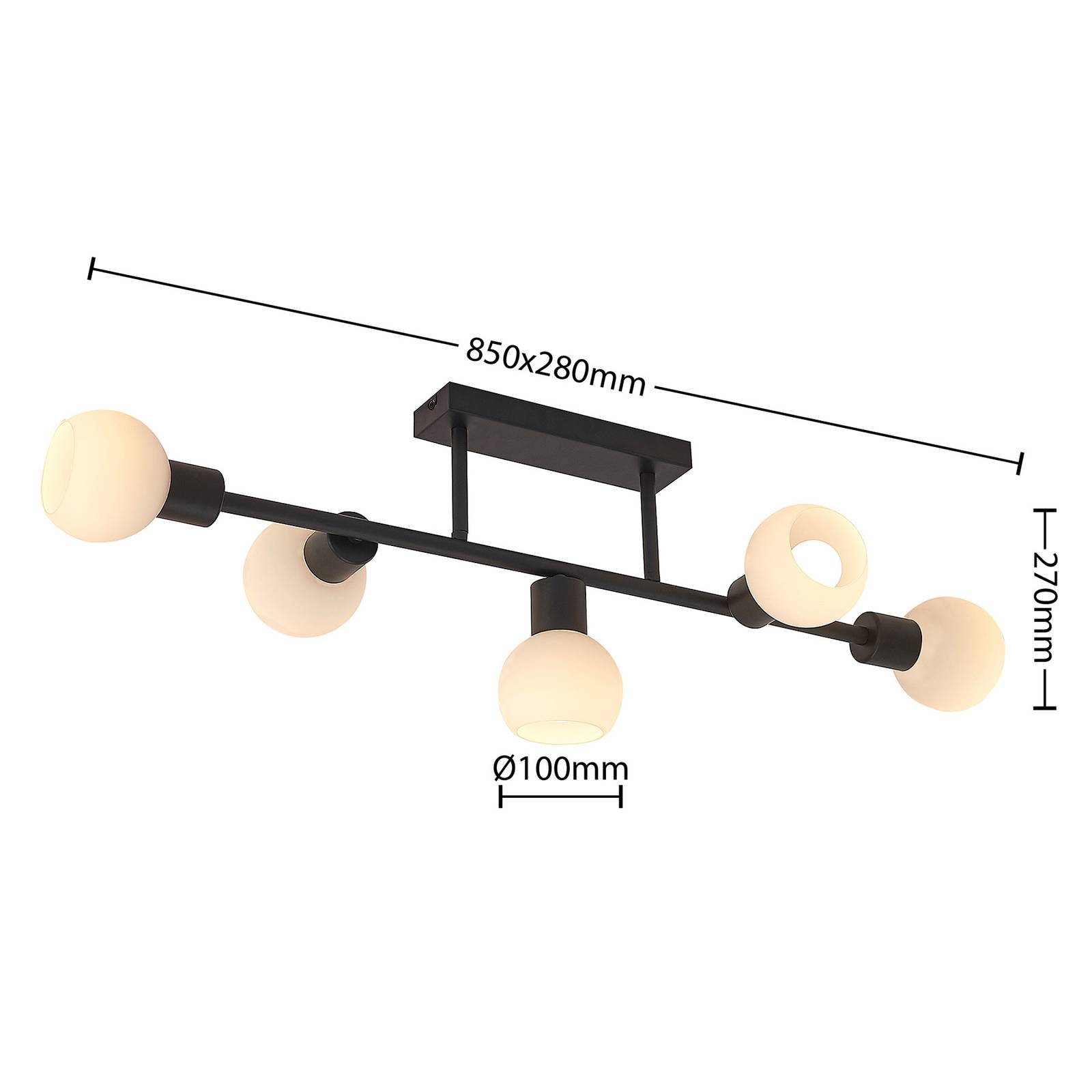 Lampa sufitowa Lindby Biscala, 5flg, czarny/opalowy