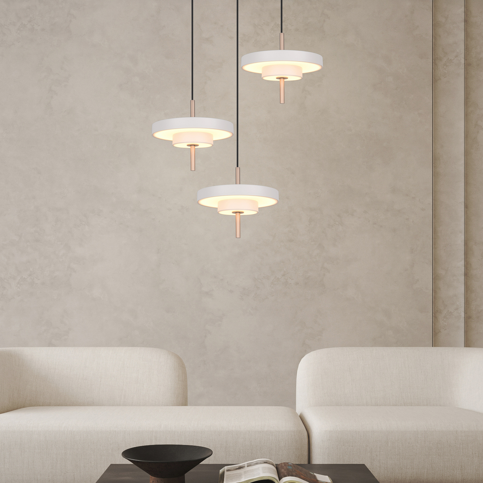 LED hanglamp Keaton, lichtgrijs, Ø 45 cm, metaal, CCT 3-lamps LED hanglamp Keaton, lichtgrijs, Ø 45 cm, metaal, CCT 3-lamps