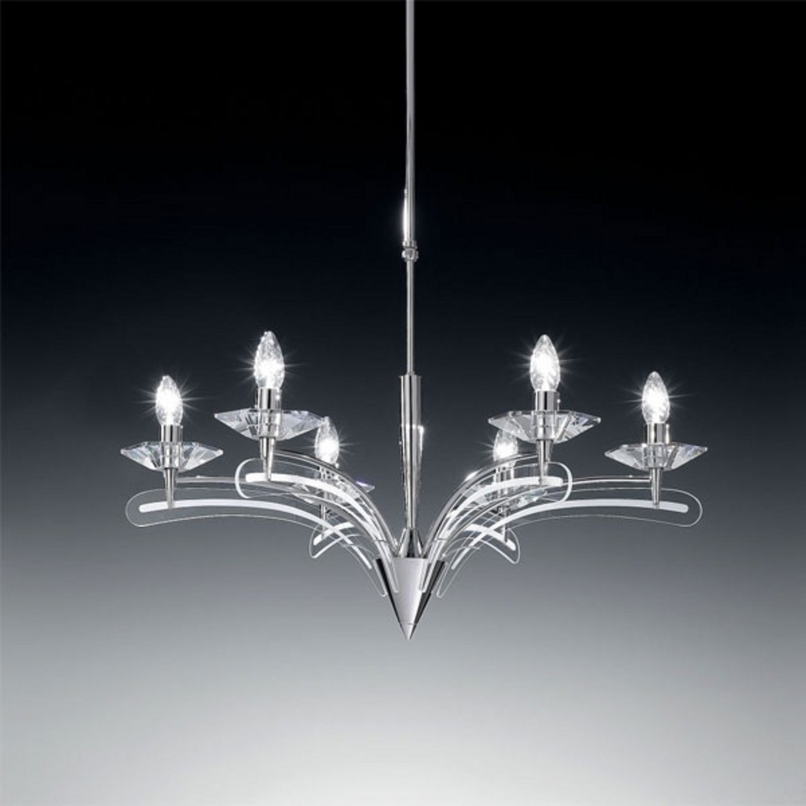 Candelabru ICARO 6 becuri cu sticlă cristal crom
