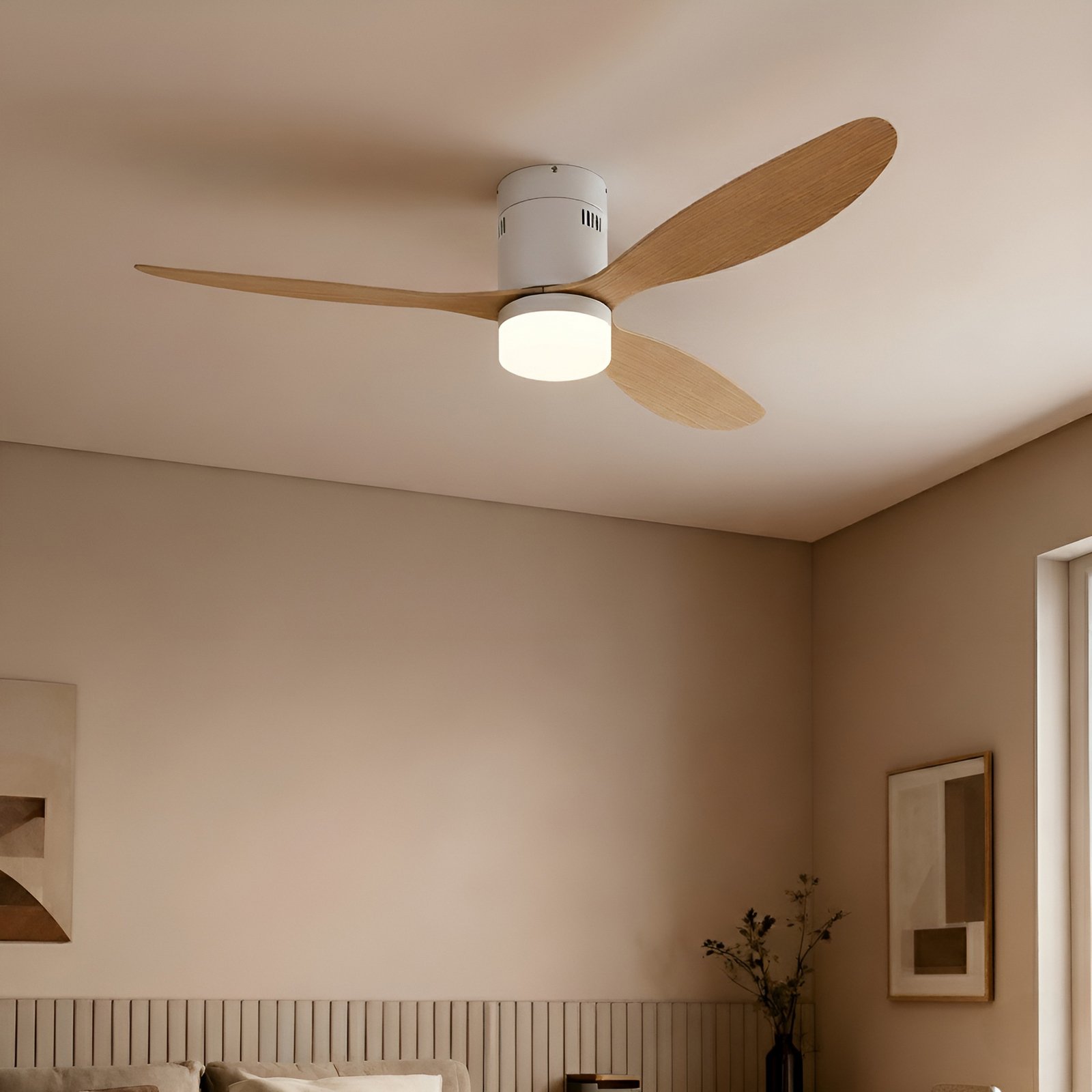 Ventilatore da soffitto Kayu LED bianco/legno - Lucande