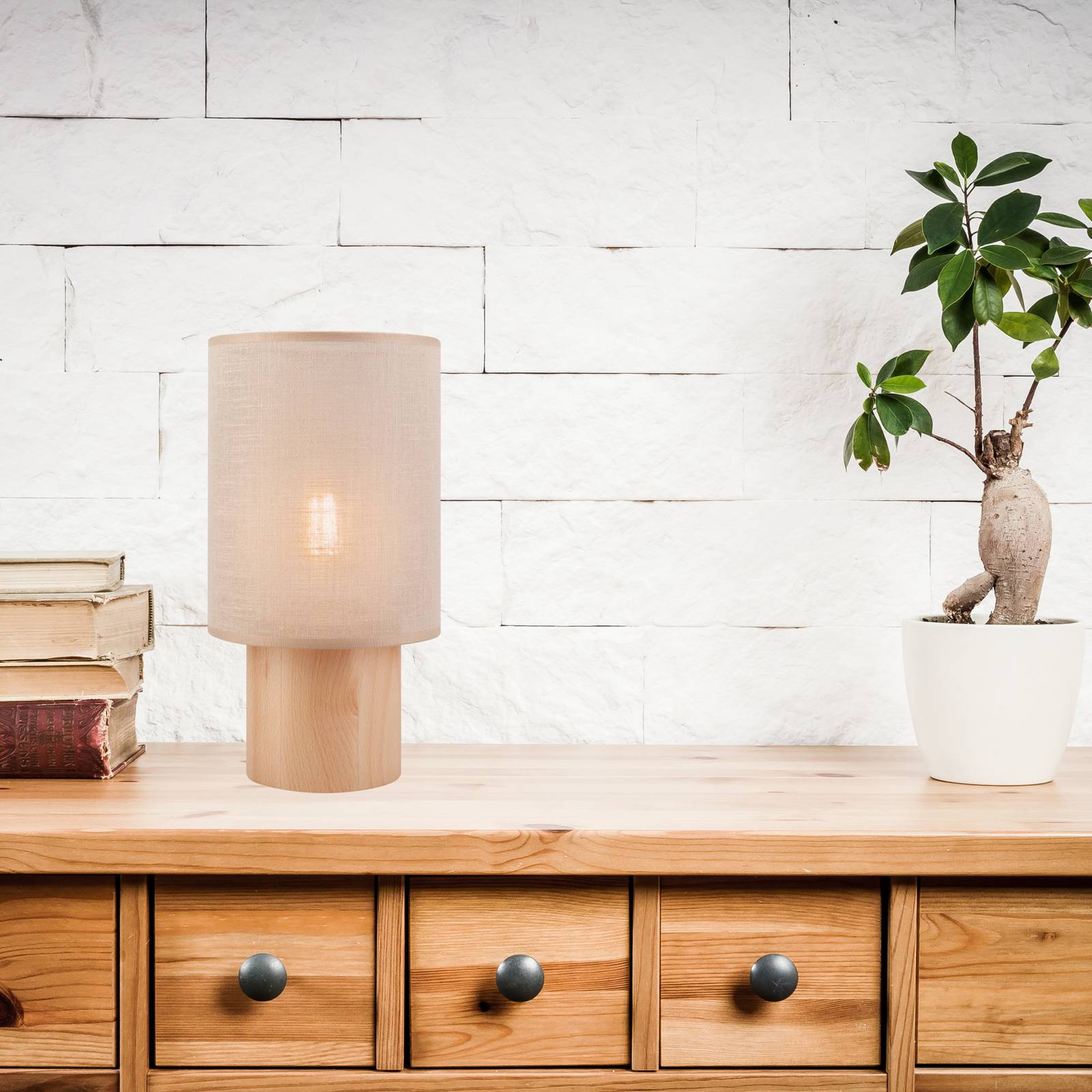 E-shop Envostar Asolita stolová lampa s dreveným podstavcom tienidlo béžová