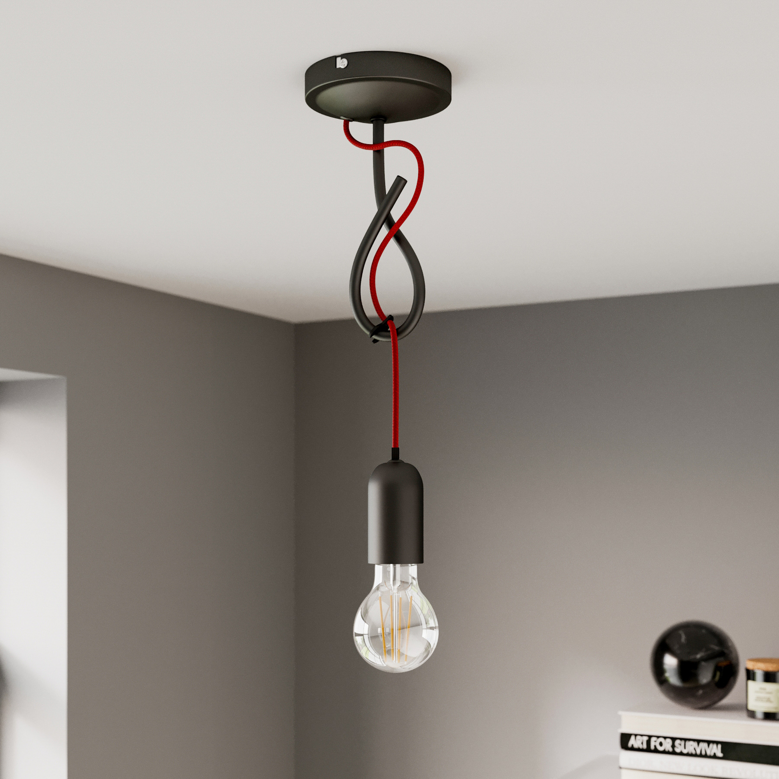 Lucande Jorna lámpara colgante, 1 luz, cable rojo