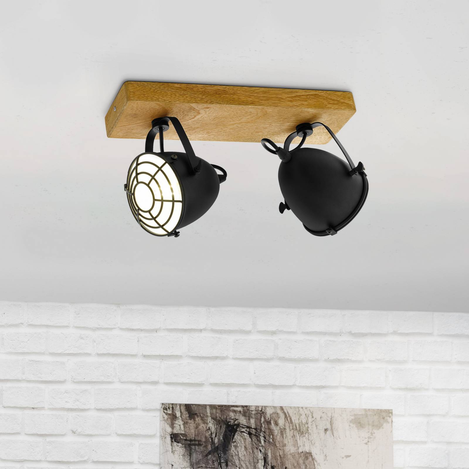 Deckenspot Gatebeck aus Holz und Metall, 2-fl. günstig online kaufen