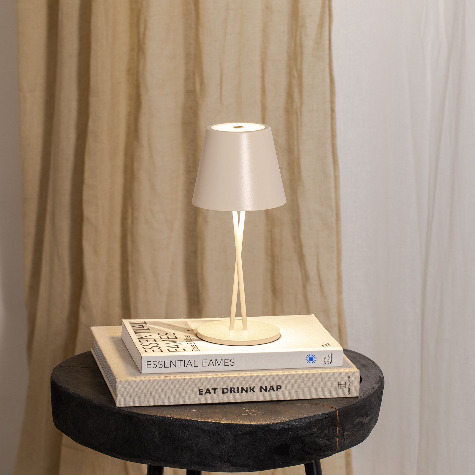 Lindby Lampada da tavolo ricaricabile a LED Janea, CROSS, beige, metallo