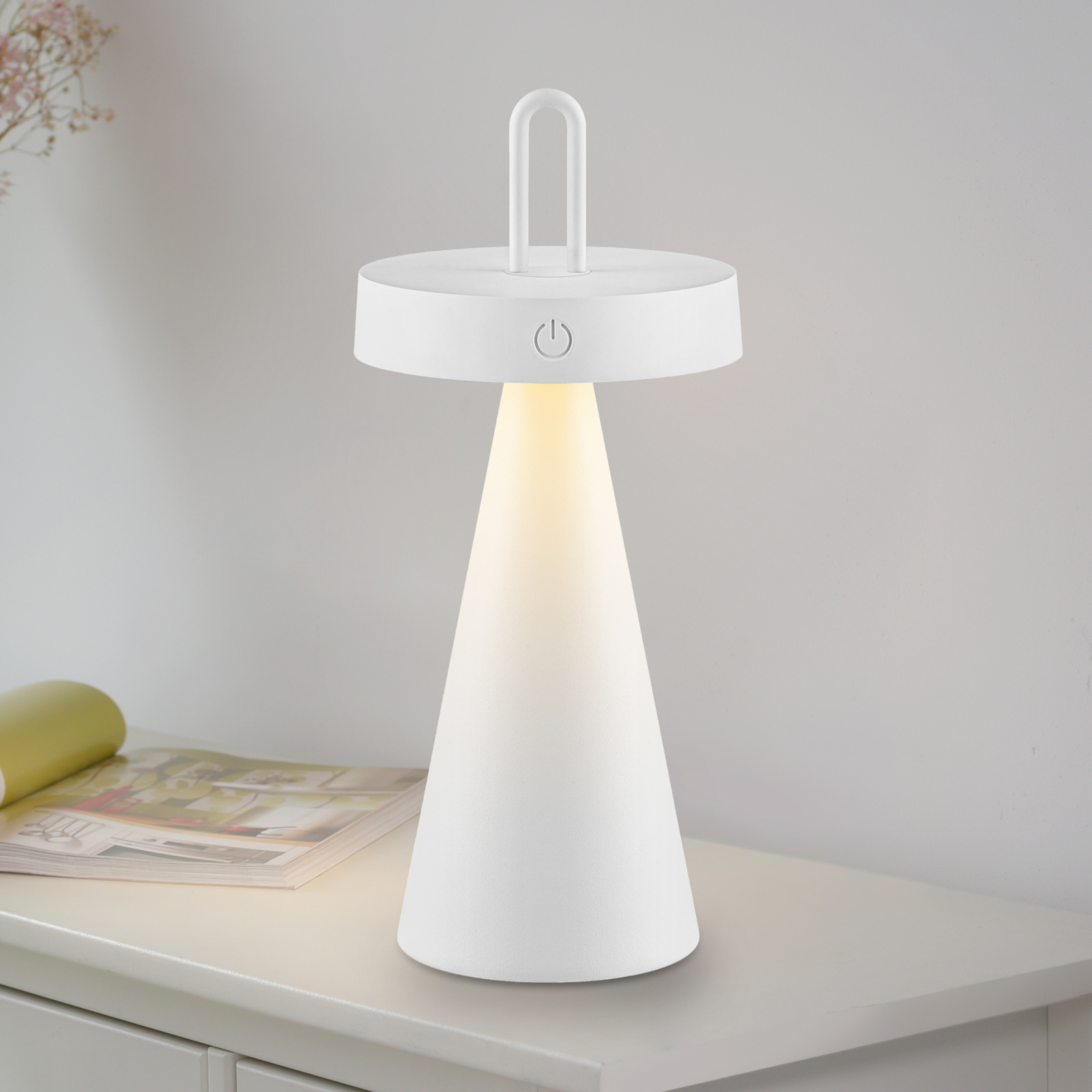 JUST LIGHT. Lámpara de mesa LED recargable Alwa, blanca, hierro, IP44