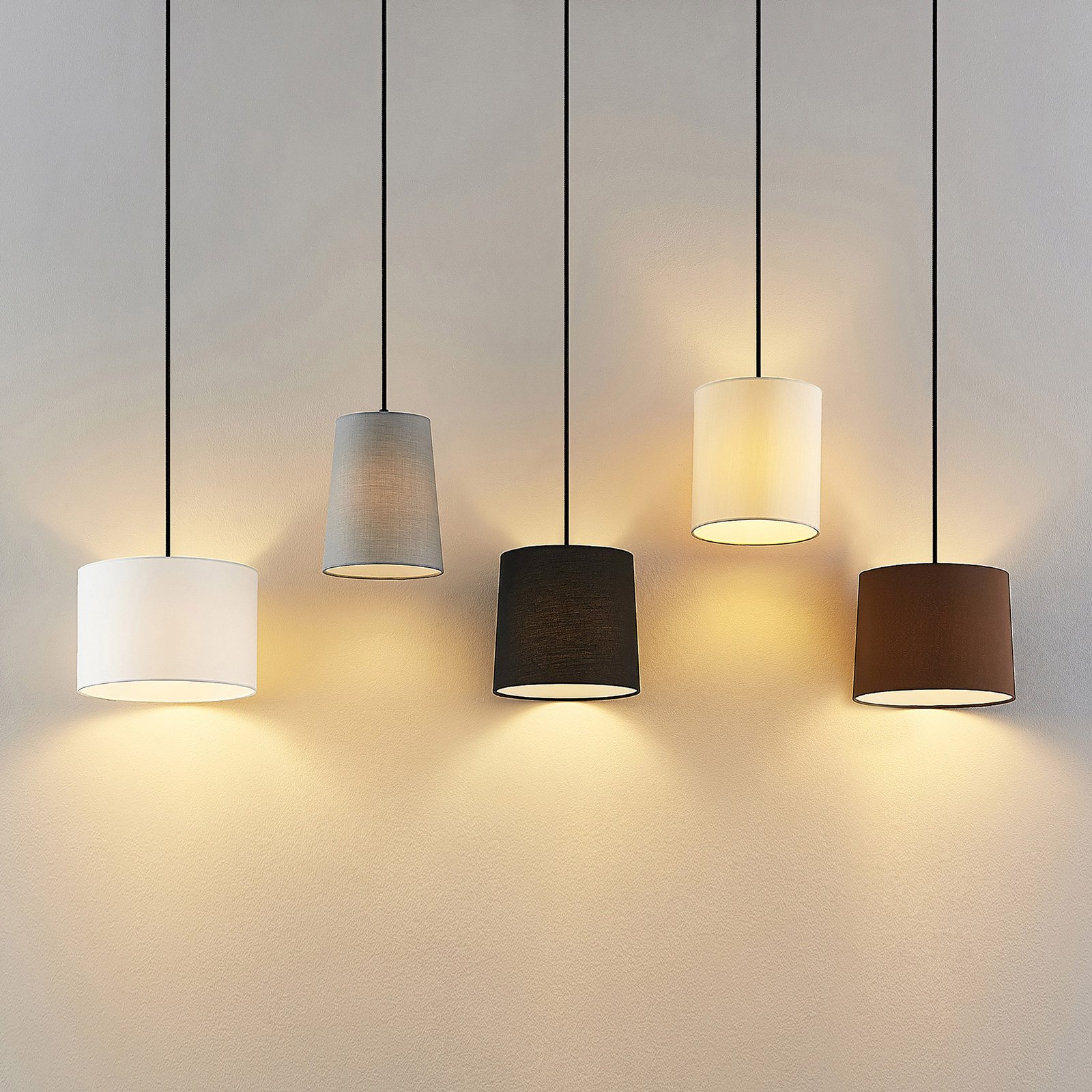 Lindby Hängeleuchte Amilia, Stoff, 5-flg., grau/beige, E27