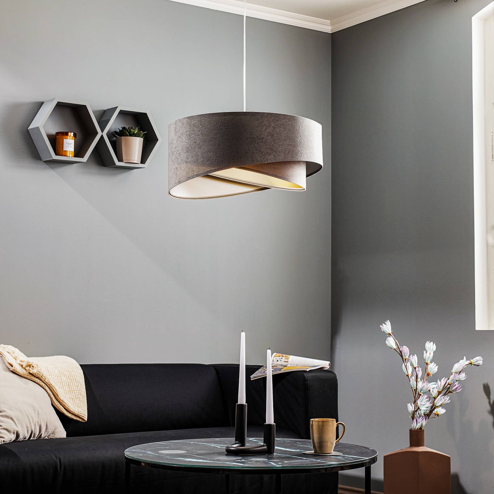 Image of Maco Design Lampada a sospensione Vivien tricolore grigio/argento/oro