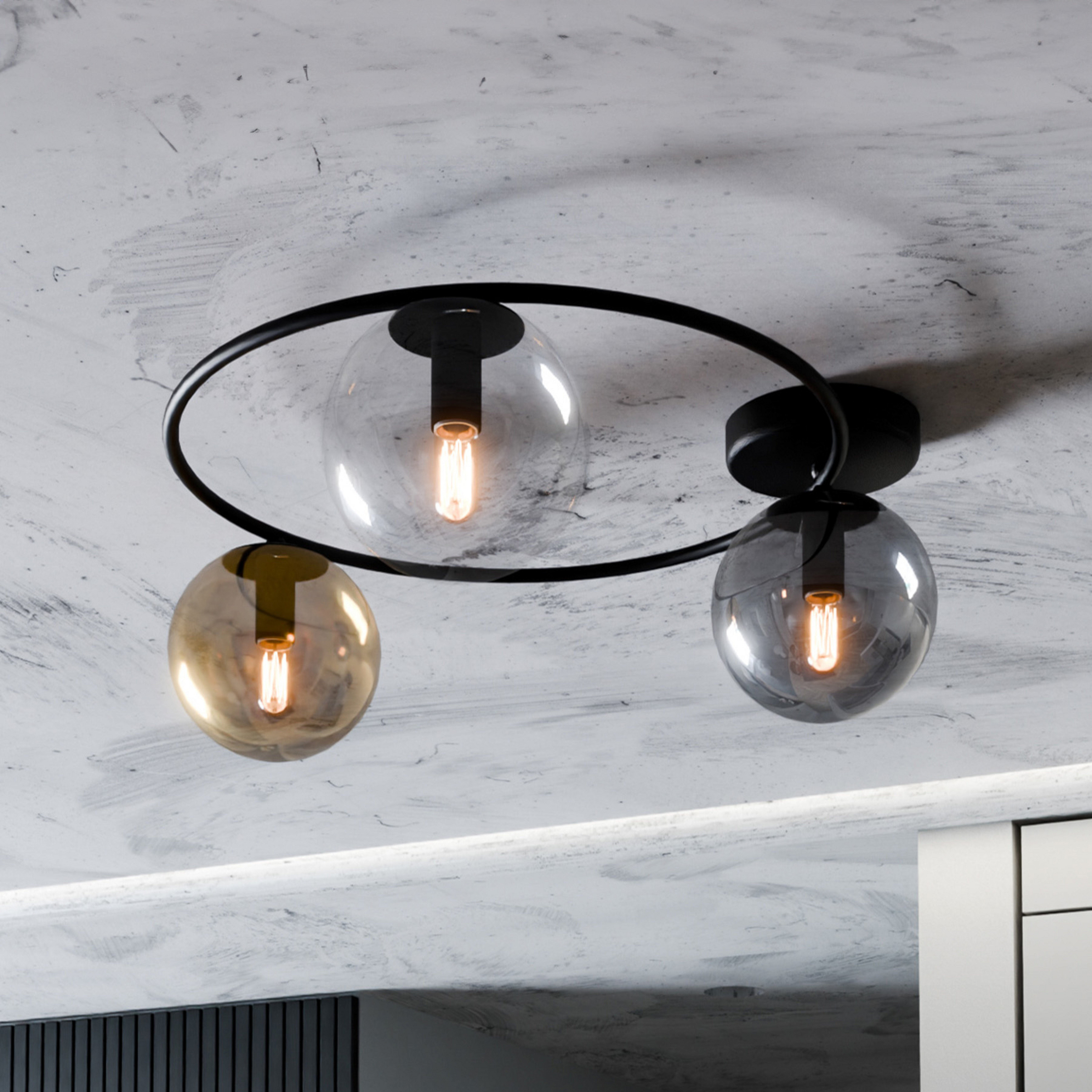 Plafonnier Ascella, à 3 lampes, noir/coloré